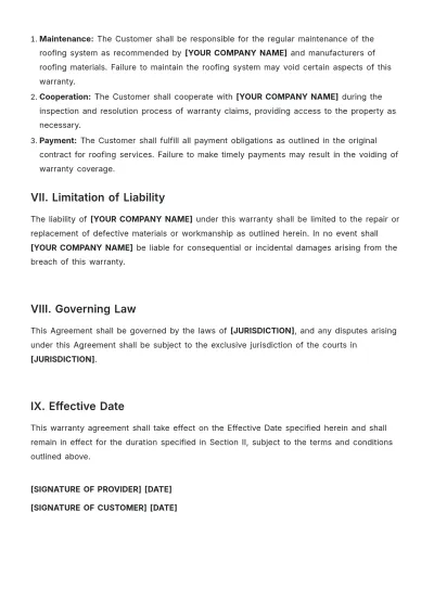 Free Roof Warranty Template to Edit Online