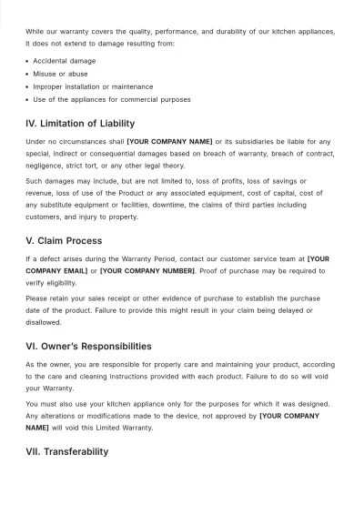 Free Kitchen Warranty Template to Edit Online