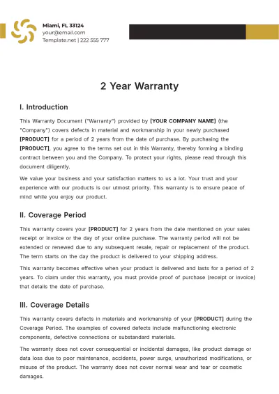 Free 2 Year Warranty Template to Edit Online