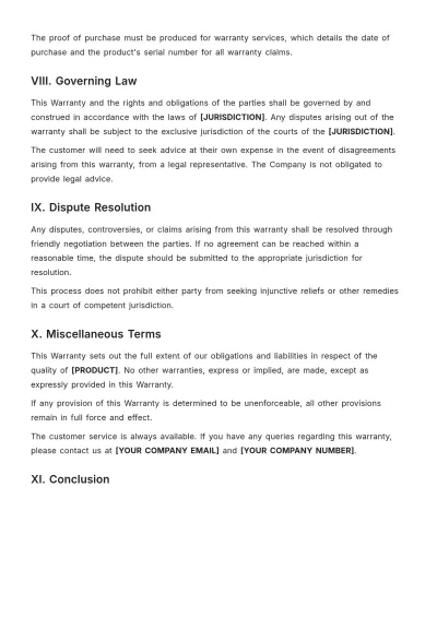 Free 2 Year Warranty Template to Edit Online