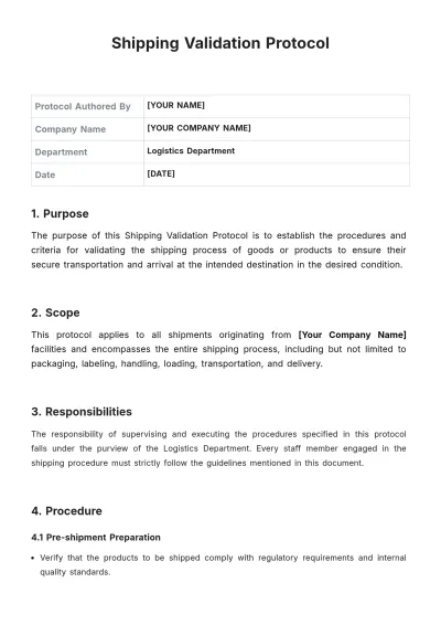 Free Shipping Validation Protocol Template to Edit Online