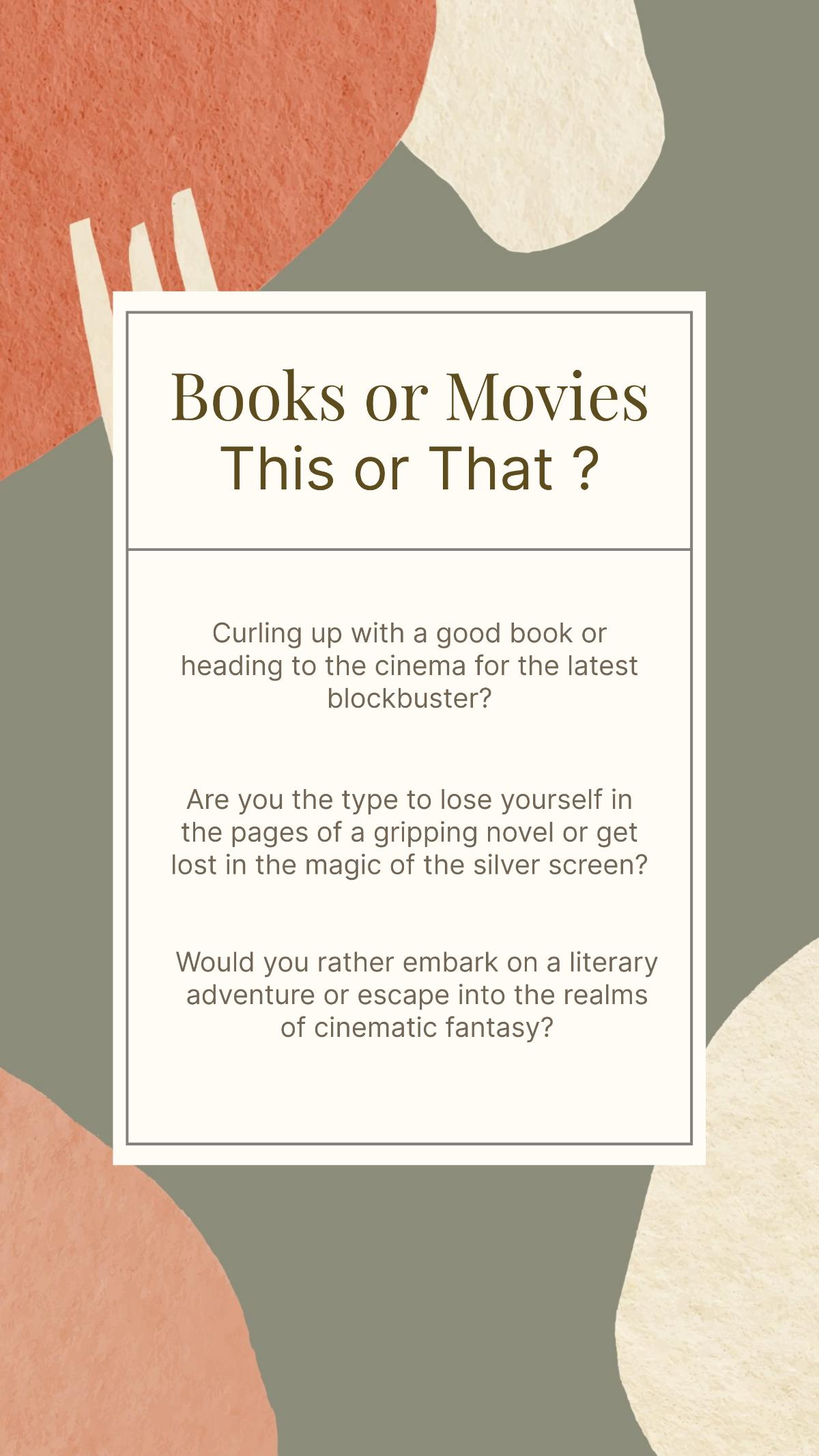 Books or Movies This or That Instagram Story