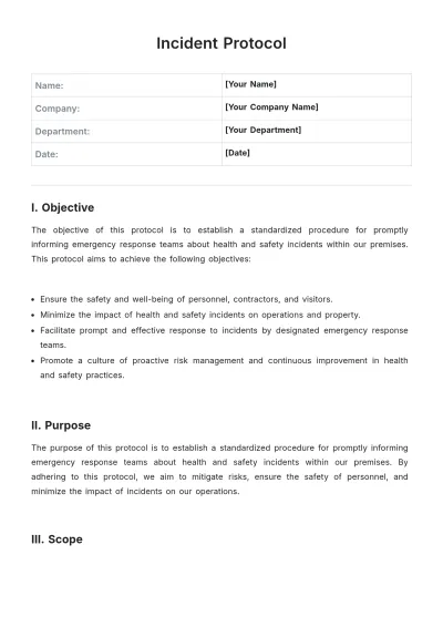 Free Incident Protocol Template to Edit Online