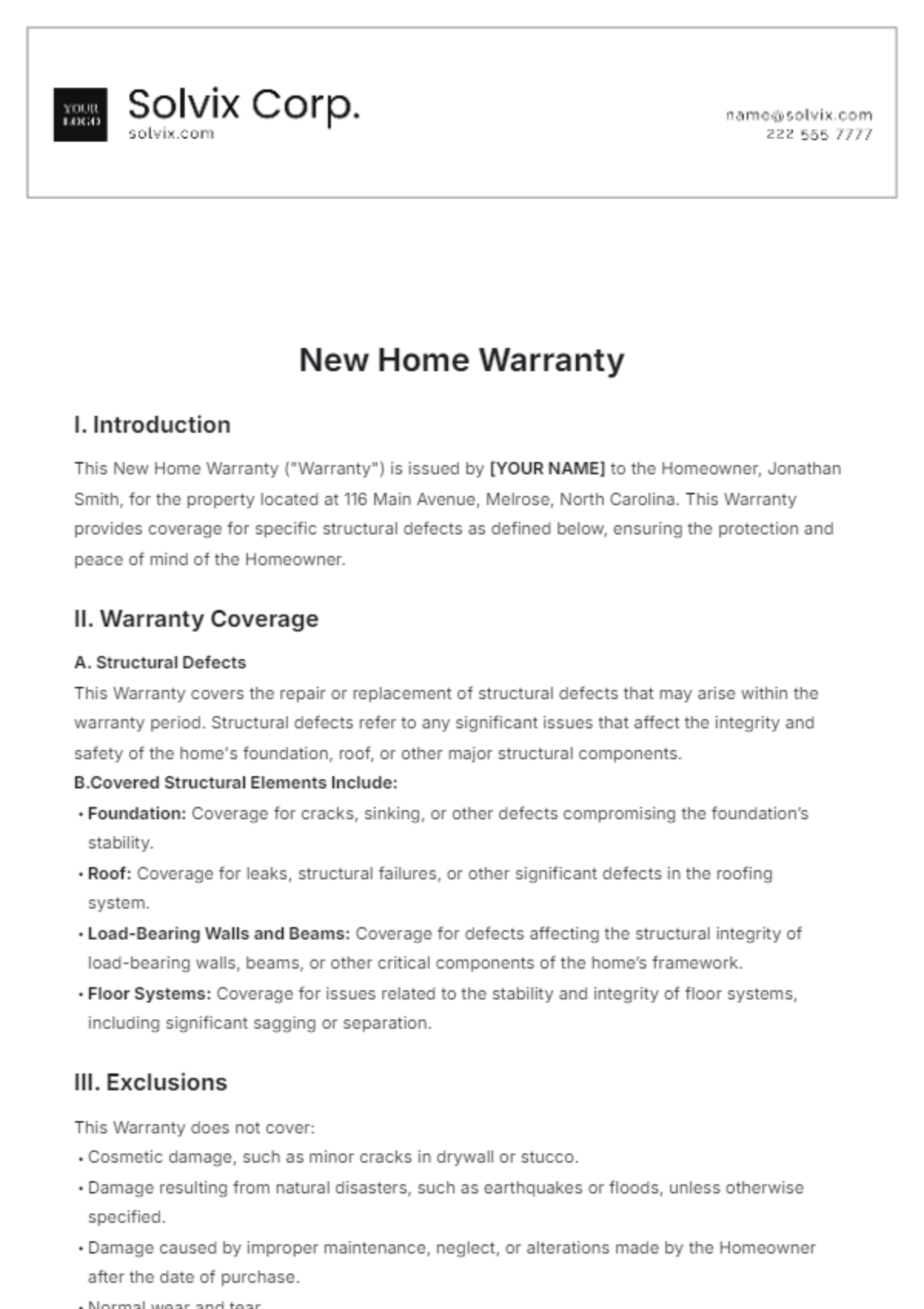 Free New Home Warranty Template - Edit Online & Download | Template.net