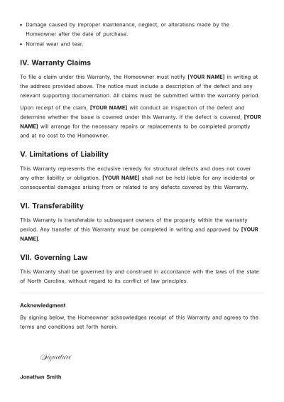Free New Home Warranty Template to Edit Online