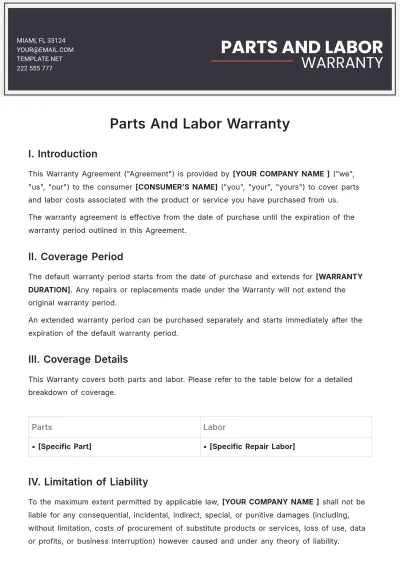 Free Parts And Labor Warranty Template to Edit Online