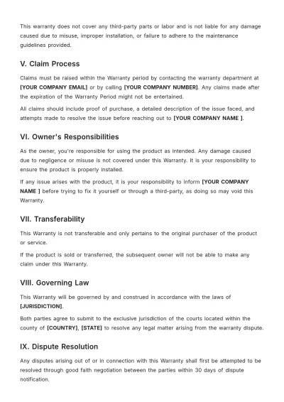 Free Parts And Labor Warranty Template to Edit Online