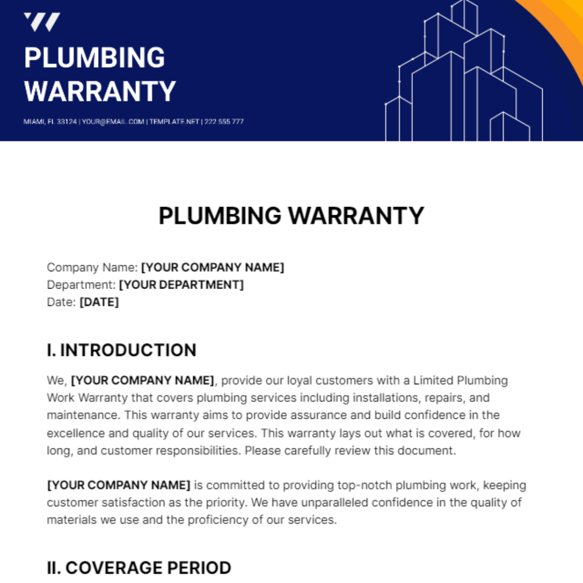 Plumbing Warranty Template