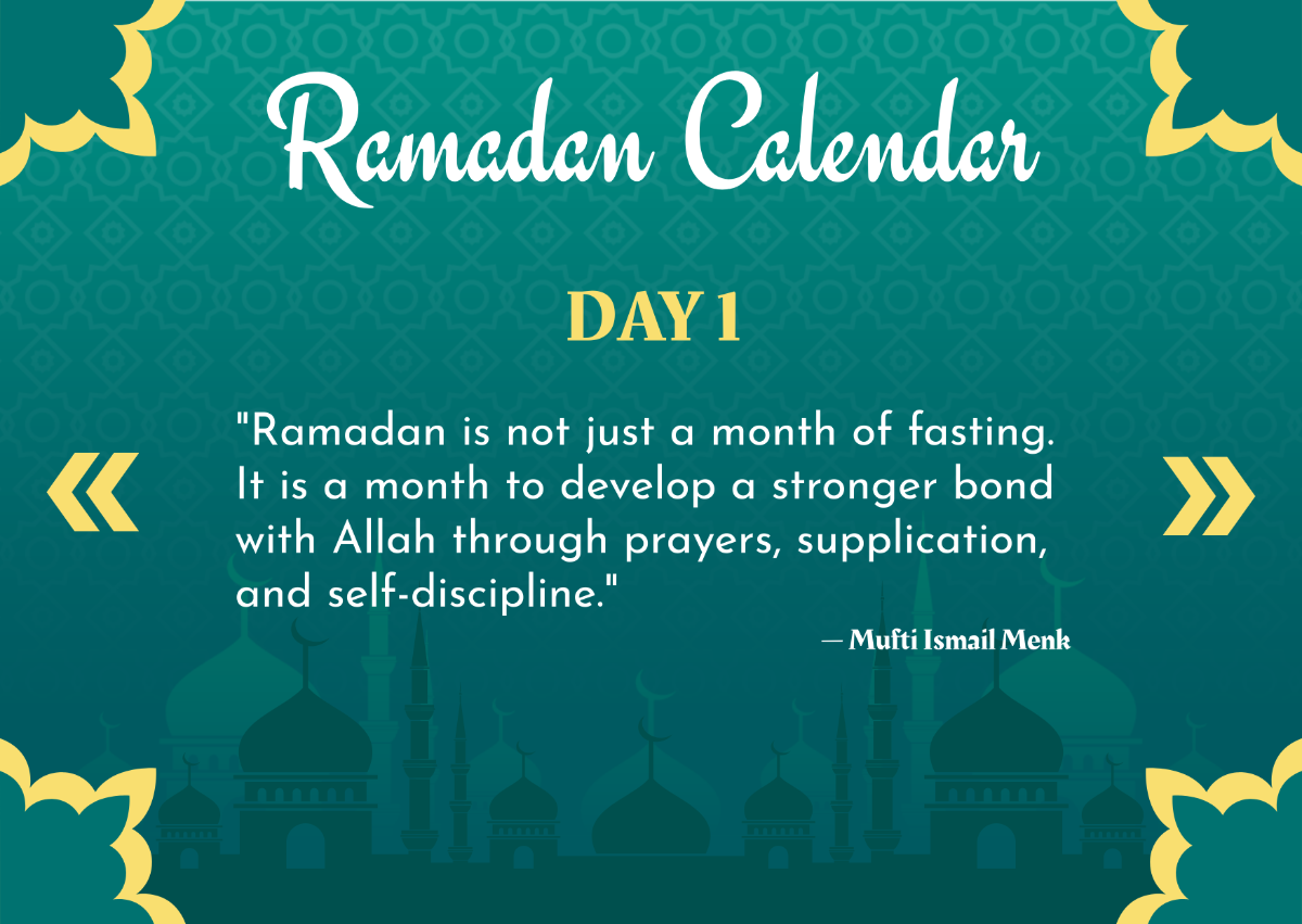 Free Ramadan Quotes Day 1 to 30 Calendar Template