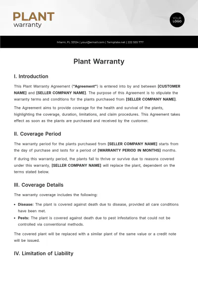 Free Plant Warranty Template to Edit Online