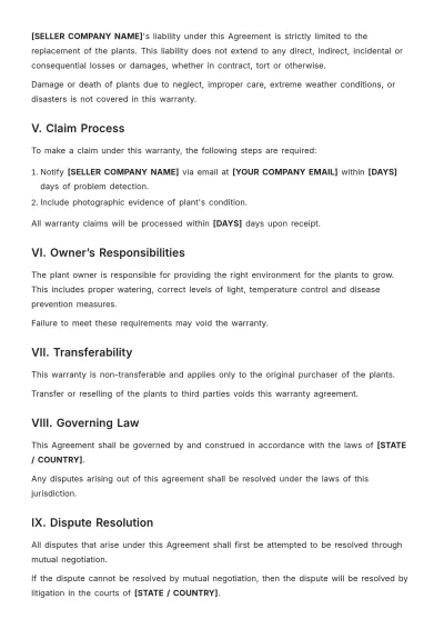 Free Plant Warranty Template to Edit Online