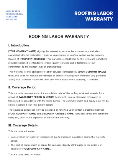 Free Roofing Labor Warranty Template to Edit Online