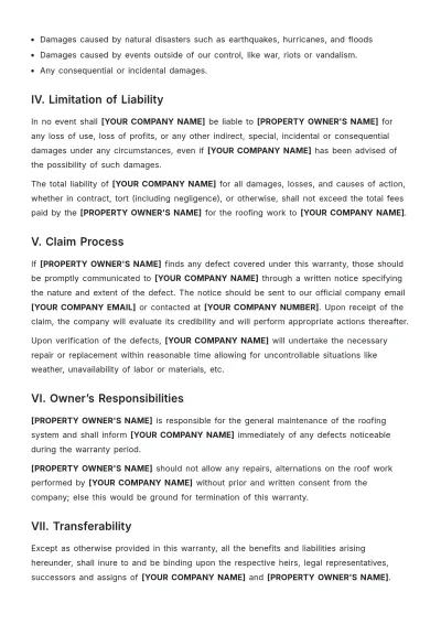 Free Roofing Labor Warranty Template to Edit Online