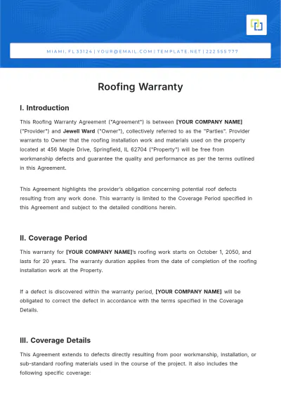 Free Roofing Warranty Template to Edit Online