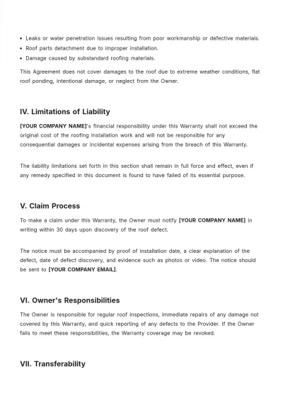 Free Roofing Warranty Template to Edit Online