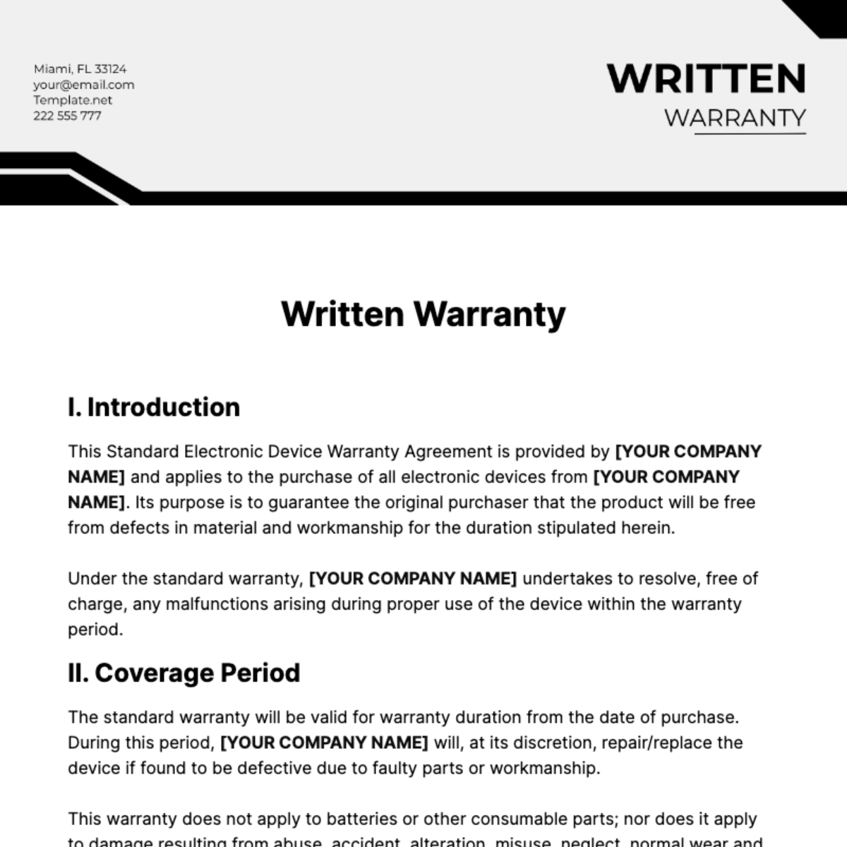 Free Written Warranty Template