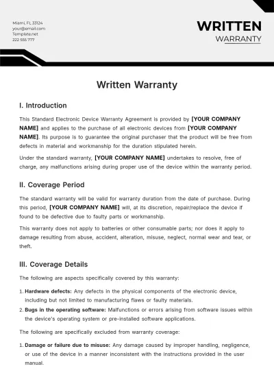 Free Written Warranty Template to Edit Online