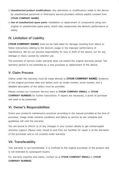 Free Written Warranty Template to Edit Online