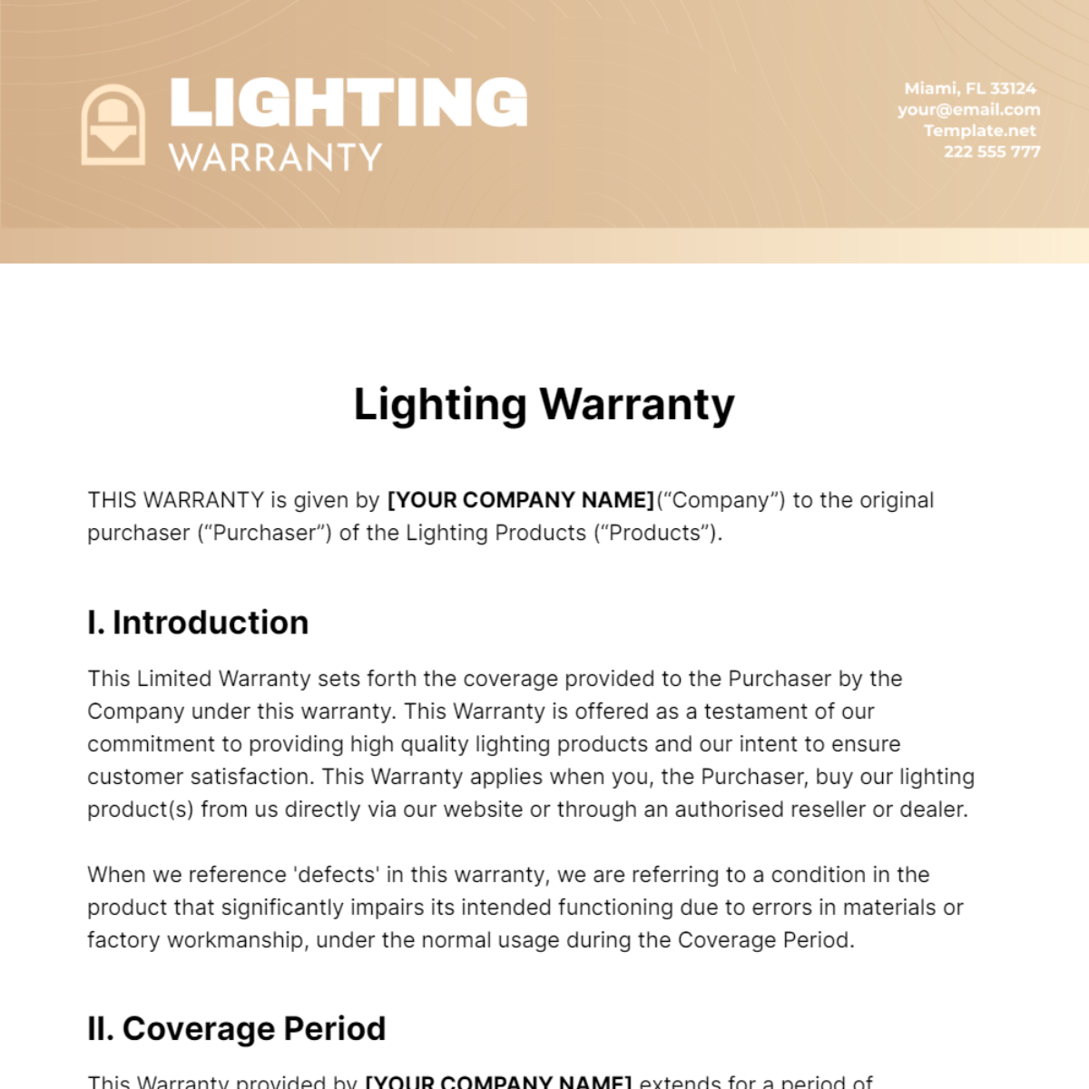 Free Lighting Warranty Template