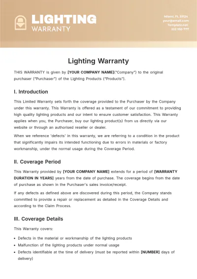 Free Lighting Warranty Template to Edit Online