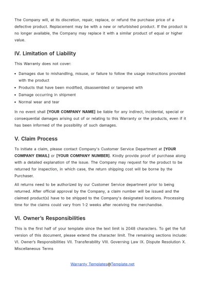Free Lighting Warranty Template to Edit Online