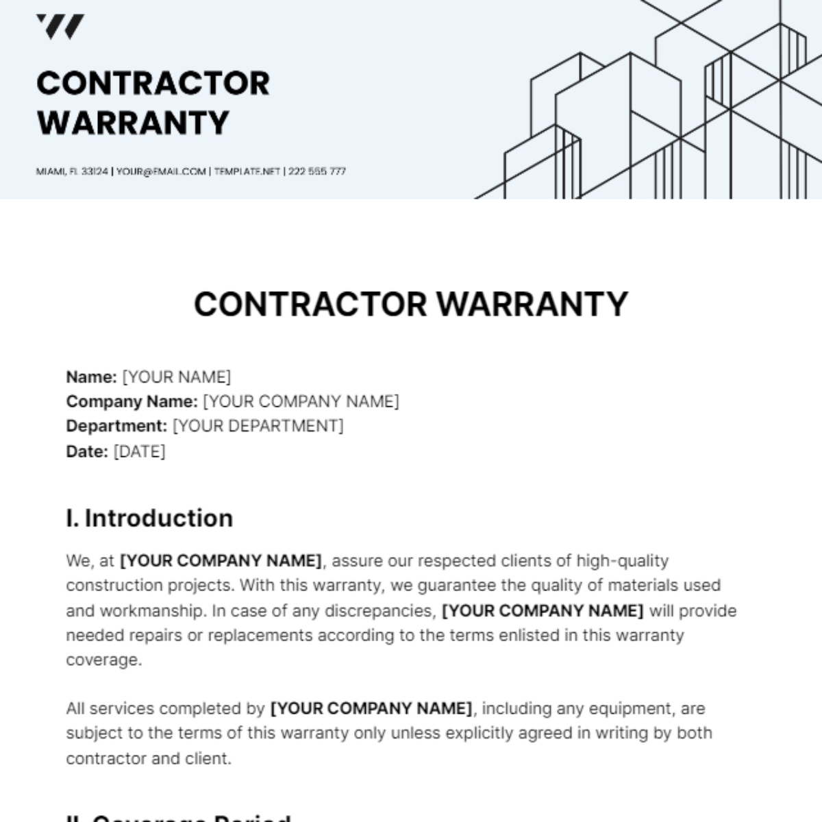 Contractor Warranty Template