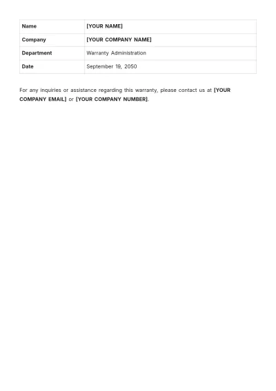 Free One Year Workmanship Warranty Template to Edit Online