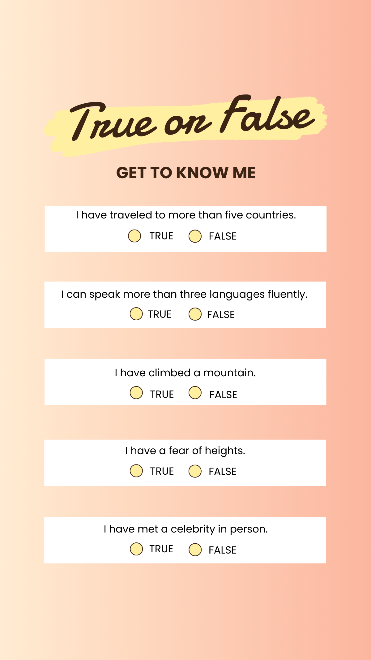 Free True or False Get to Know Me Instagram Story Template