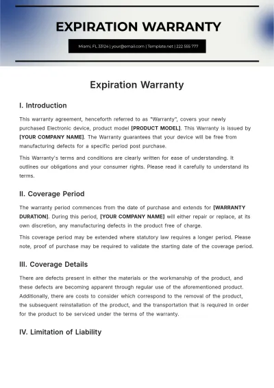 Free Expiration Warranty Template to Edit Online