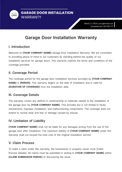 Free Garage Door Installation Warranty Template to Edit Online