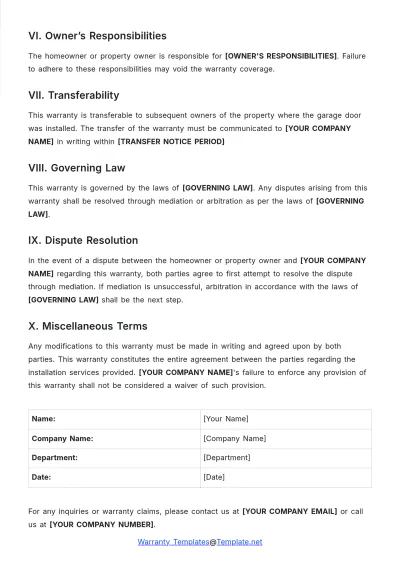 Free Garage Door Installation Warranty Template to Edit Online