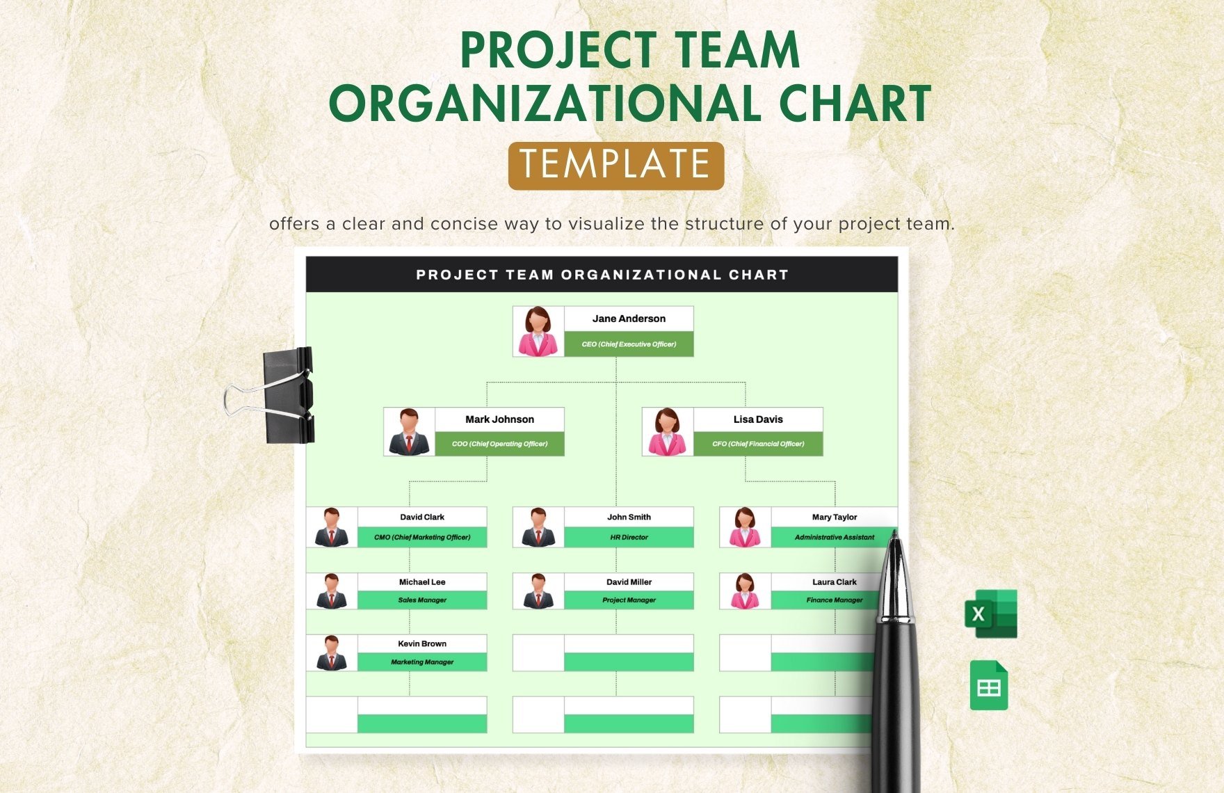 Project Team Organizational Chart Template in Excel, Google Sheets