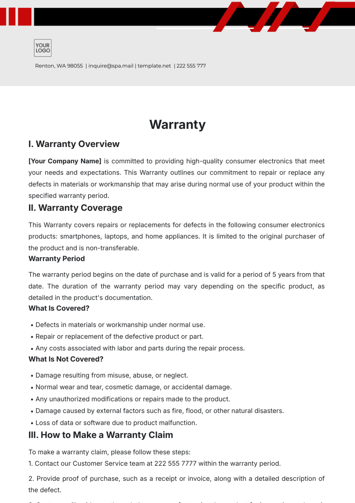 Warranty Template