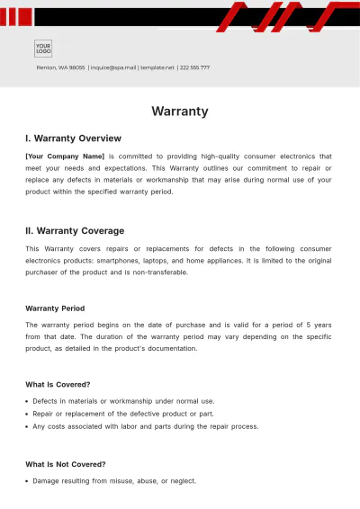 Free Warranty Template to Edit Online