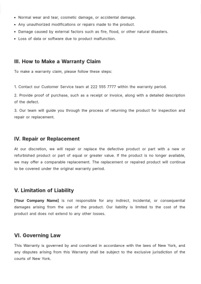 Free Warranty Template to Edit Online