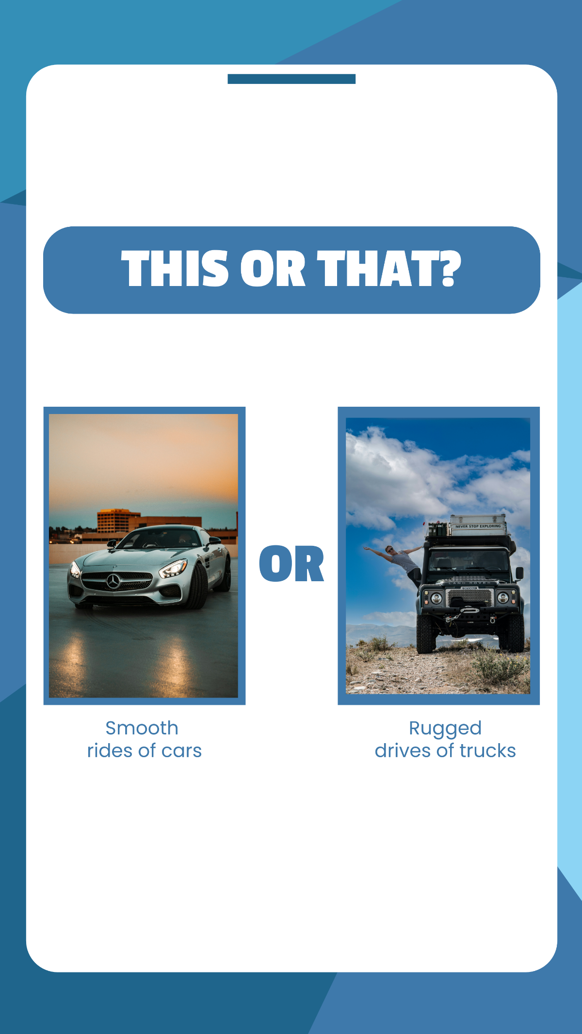 Trucks or Cars This or That Story Template