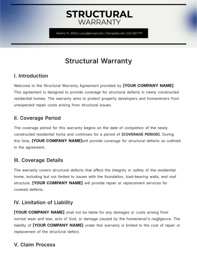 Free Structural Warranty Template to Edit Online