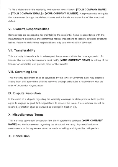 Free Structural Warranty Template to Edit Online
