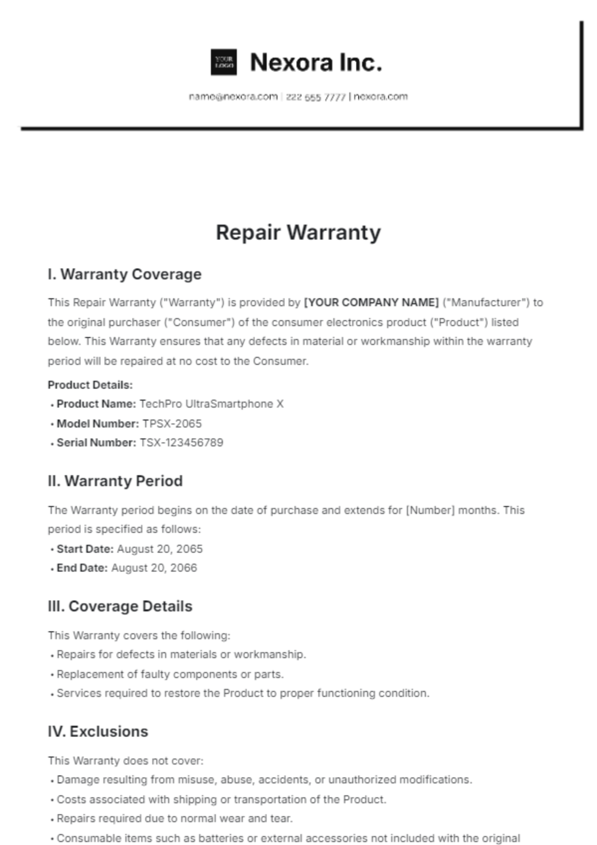 Repair Warranty Template - Edit Online & Download