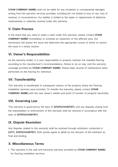 Free Flooring Installation Warranty Template to Edit Online