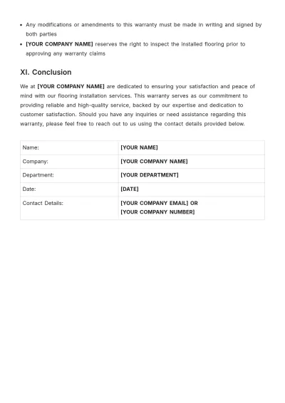 Free Flooring Installation Warranty Template to Edit Online