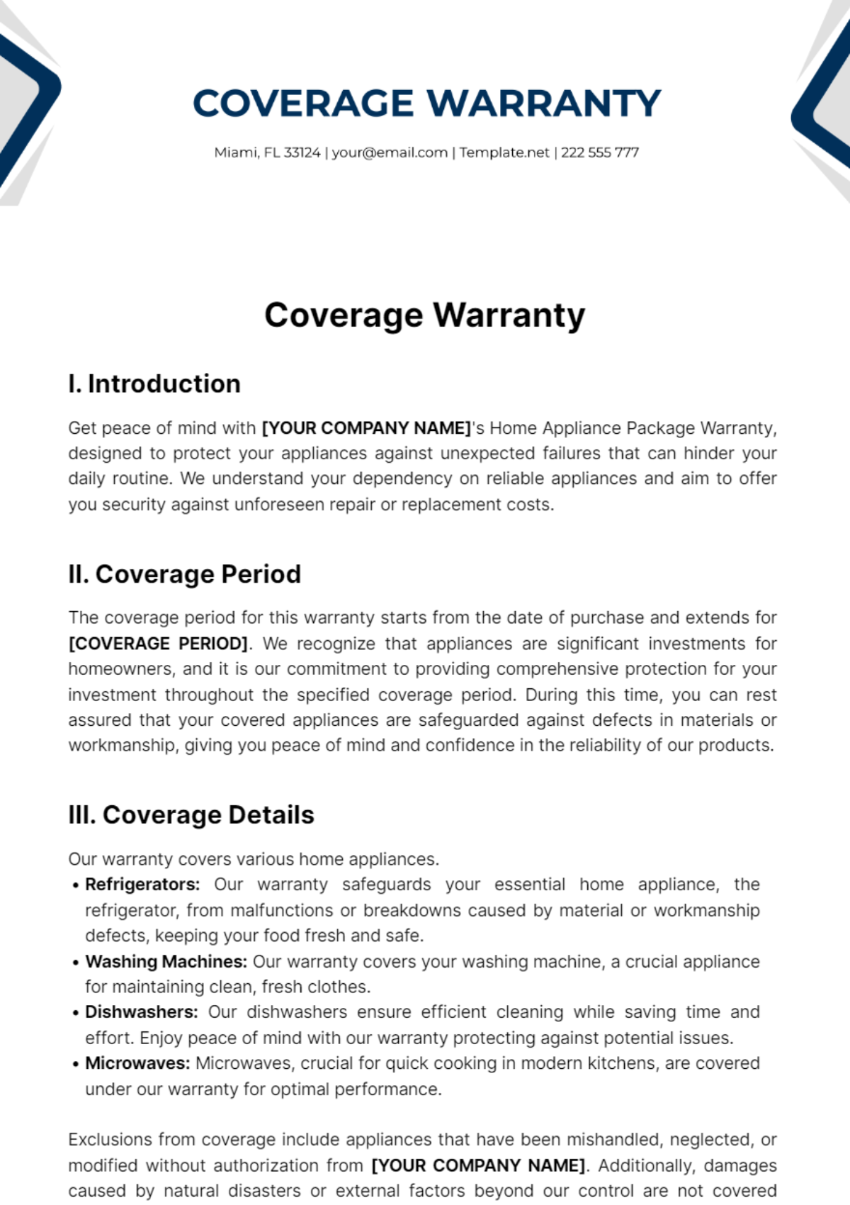 Coverage Warranty Template