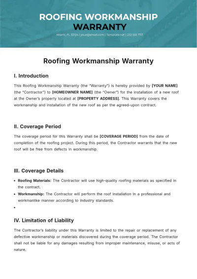 Free Roofing Workmanship Warranty Template to Edit Online