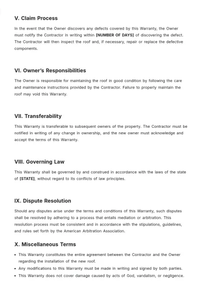 Free Roofing Workmanship Warranty Template to Edit Online
