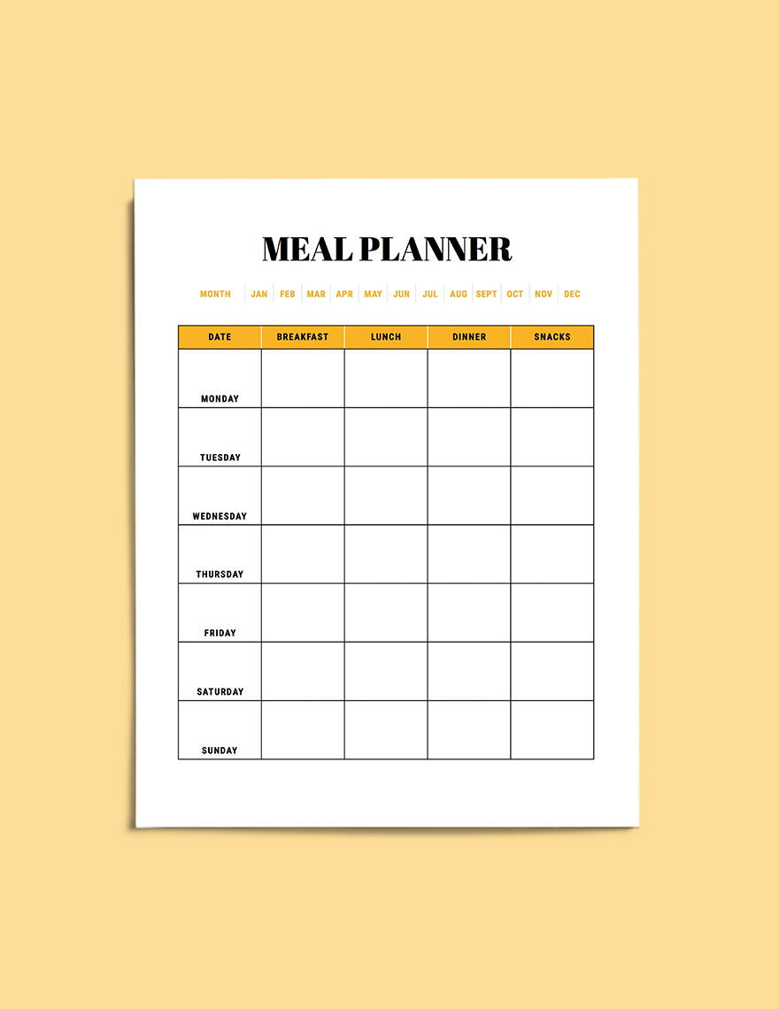Monthly Meal Planner Template