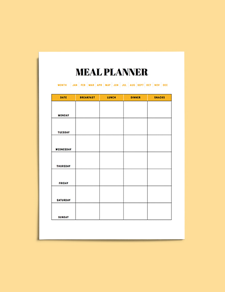 monthly food planner template