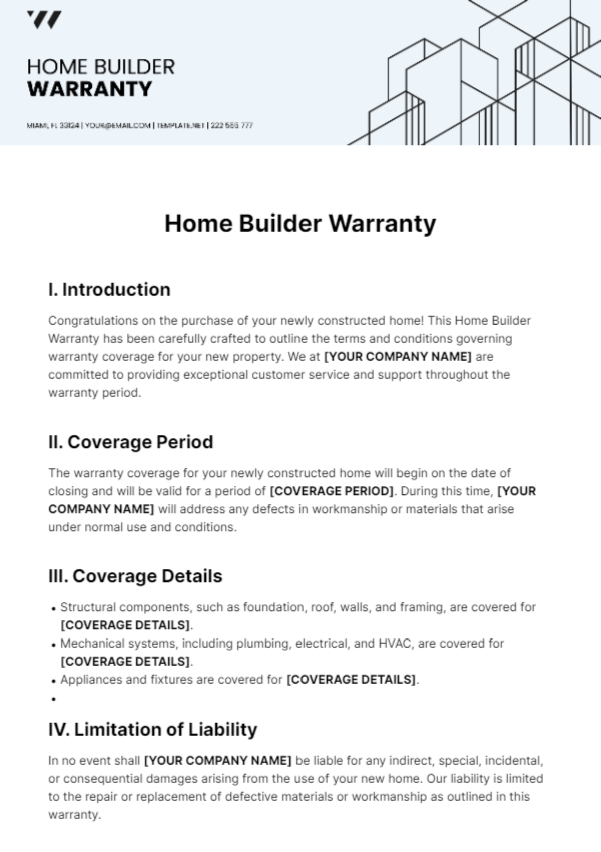 Home Builder Warranty Template