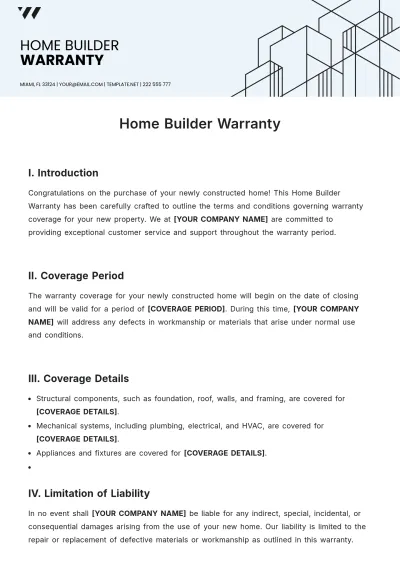 Free Home Builder Warranty Template to Edit Online