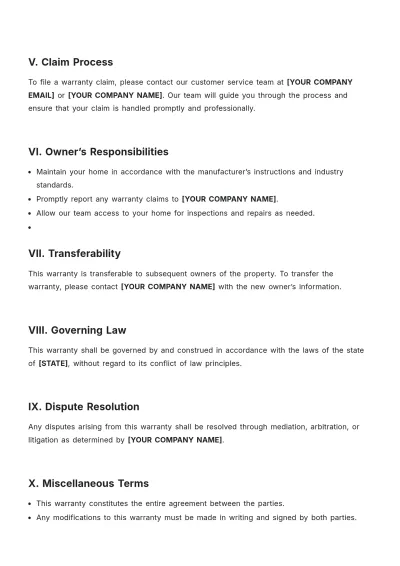 Free Home Builder Warranty Template to Edit Online