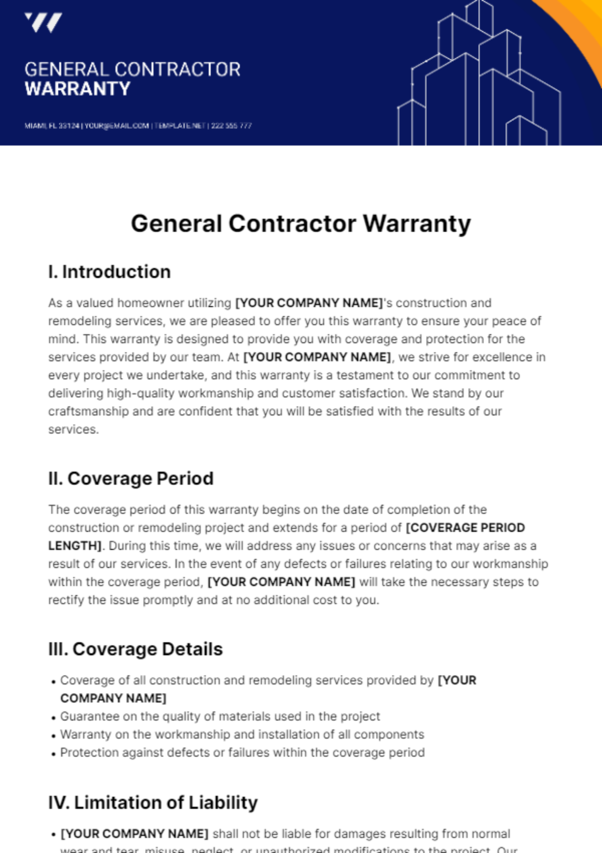 General Contractor Warranty Template